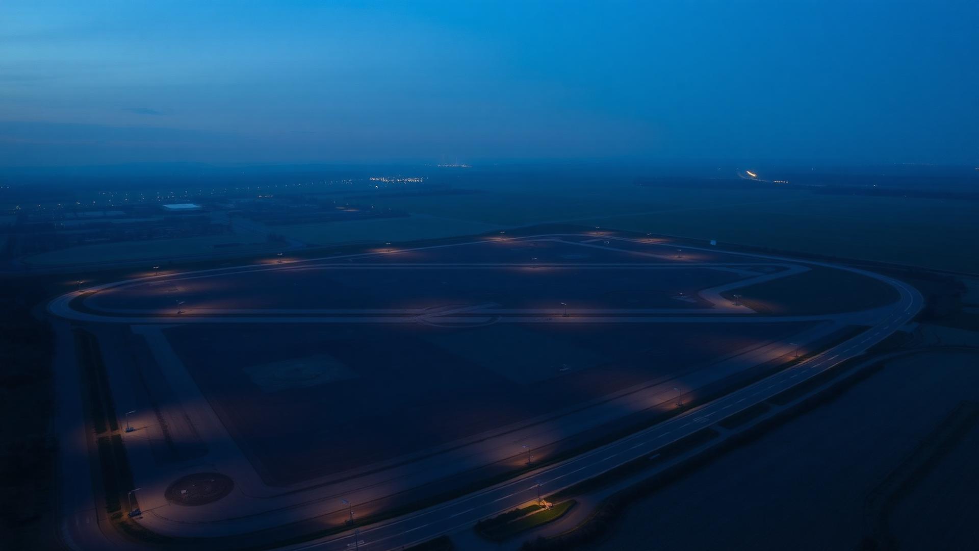 Aerial of the future Plovdiv campus footprint at dusk
